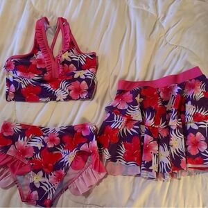Floral Kids 3 piece Swim Set - Pink and Purple